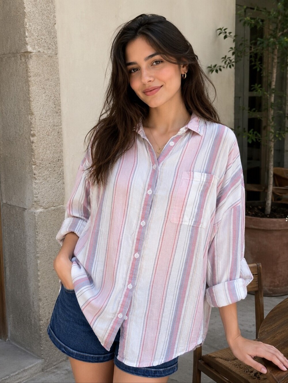 Pilcro and the Letterpress Anthropologie Button Up Striped Top Size M/L